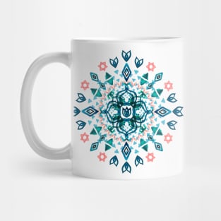 Watercolor Lotus Mandala in Teal & Salmon Pink Mug